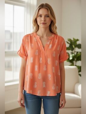 Apt. 9 Coral Pineapple Print Blouse